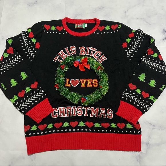 Light-Up This B*tch Loves Christmas Ugly Christmas Sweater - Size Large - Picture 1 of 6